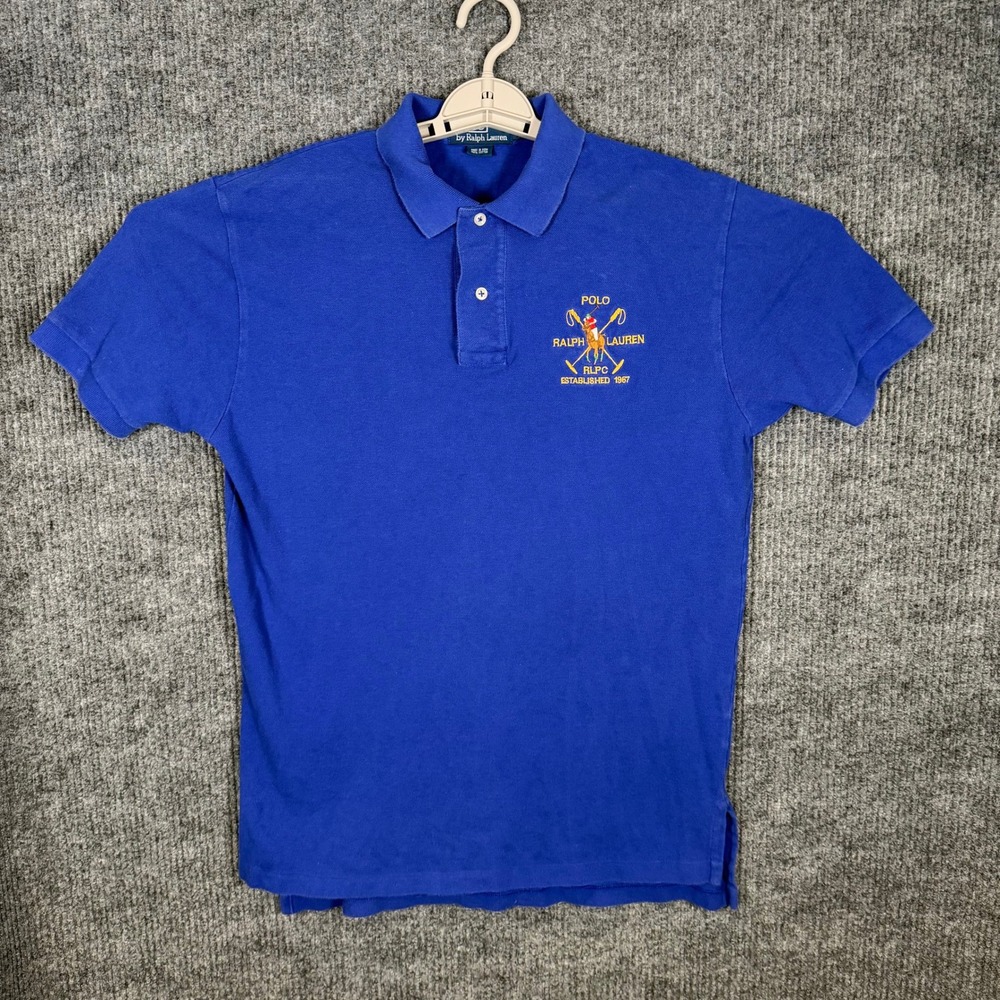 Vintage 90s Polo Ralph Lauren Polo Shirt Men's M Blue Crest Embroidered Preppy